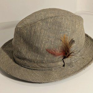 Vintage Dorfman Pacific Fedora Hat Tan Wool W/Feather Size L Made in Korea